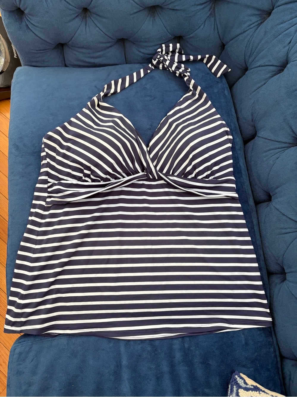 Lands' End Navy and White Striped Halter Tankini Top SZ 16